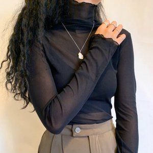 Sassy Sheer Mesh Mock Neck Top Without Bra